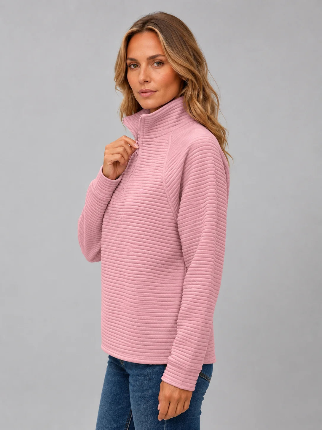 Quarter-Zip Ribbed Womens Jumper in Five Stylish Colors 2