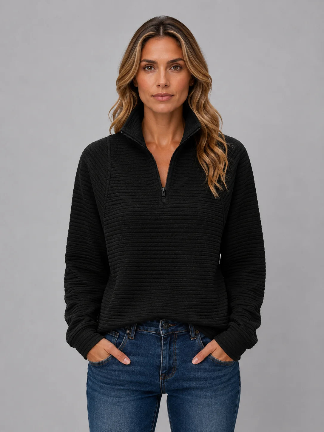 Quarter-Zip Ribbed Womens Jumper in Five Stylish Colors 4