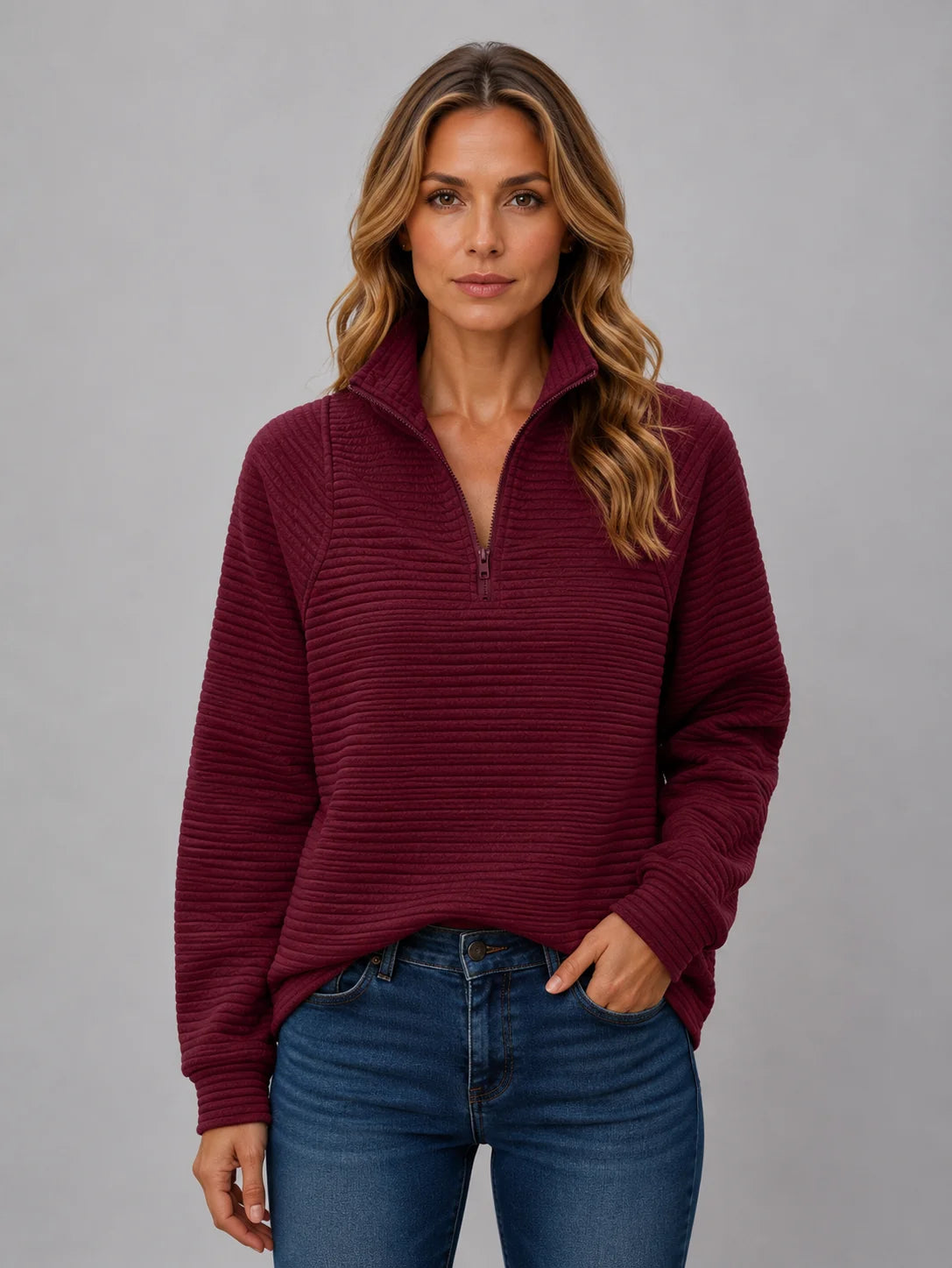 Quarter-Zip Ribbed Womens Jumper in Five Stylish Colors 6