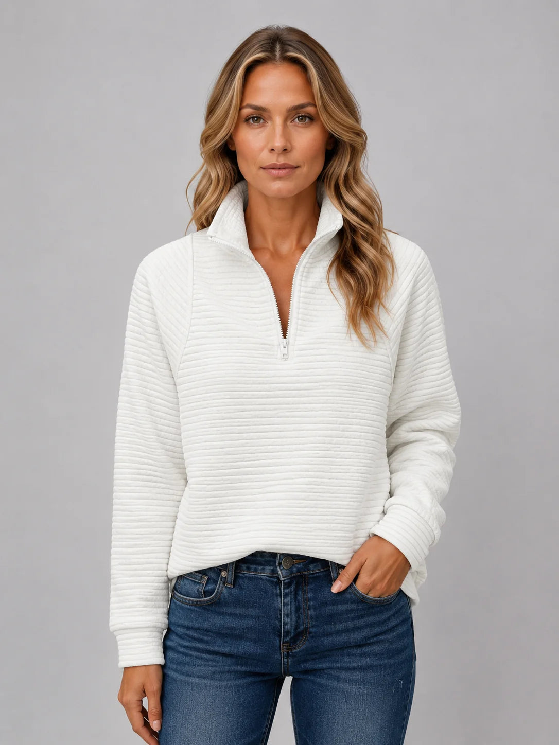 Quarter-Zip Ribbed Womens Jumper in Five Stylish Colors 3
