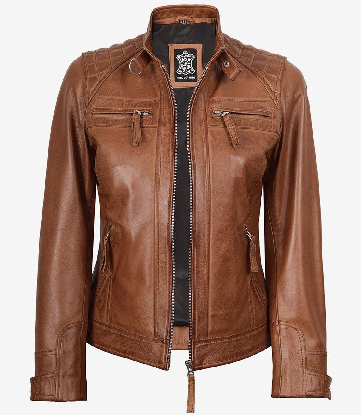 Quilted Biker Style Lambskin Leather Jacket for Women-Leather Jackets-Glompi-Glompi
