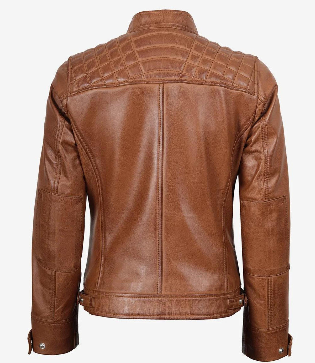 Quilted Biker Style Lambskin Leather Jacket for Women-Leather Jackets-Glompi-Glompi