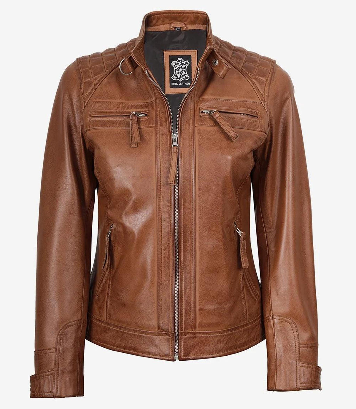 Quilted Biker Style Lambskin Leather Jacket for Women-Leather Jackets-Glompi-Glompi