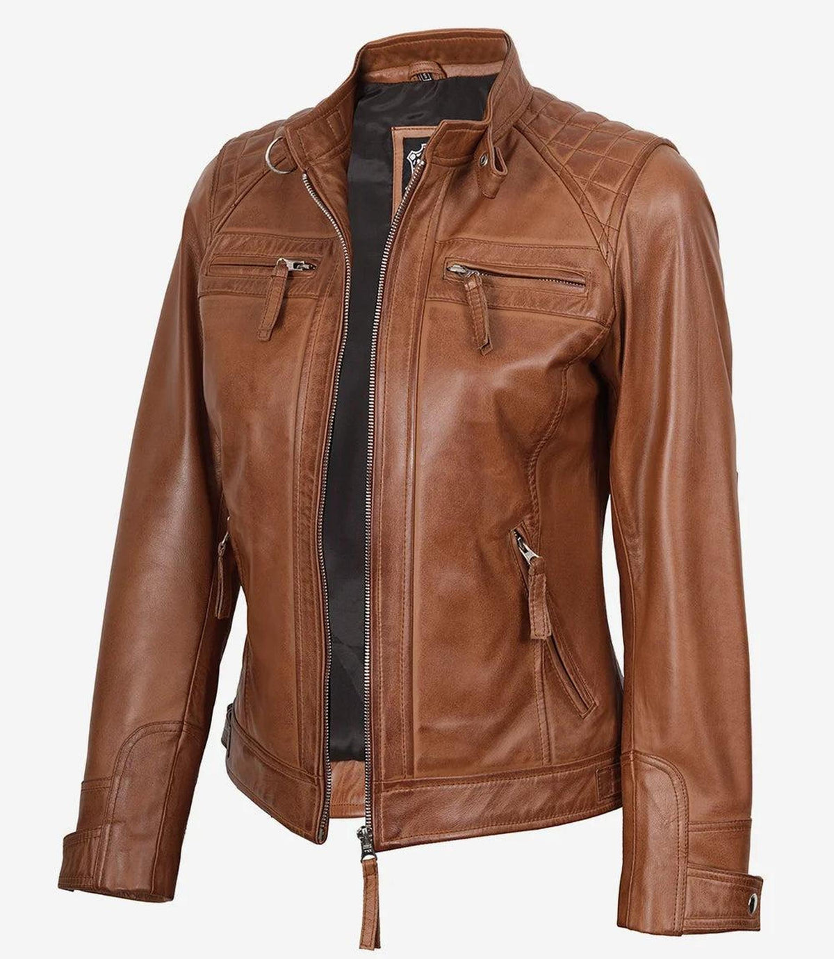 Quilted Biker Style Lambskin Leather Jacket for Women-Leather Jackets-Glompi-XS-Glompi