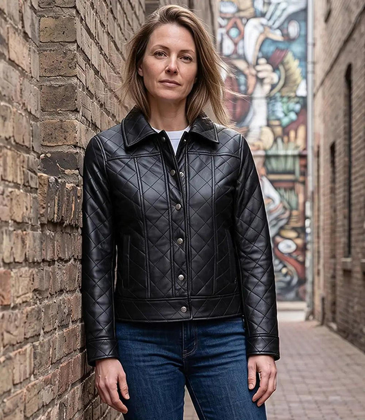 Quilted Black Leather Jacket for Women-Leather Jackets-Glompi-Glompi