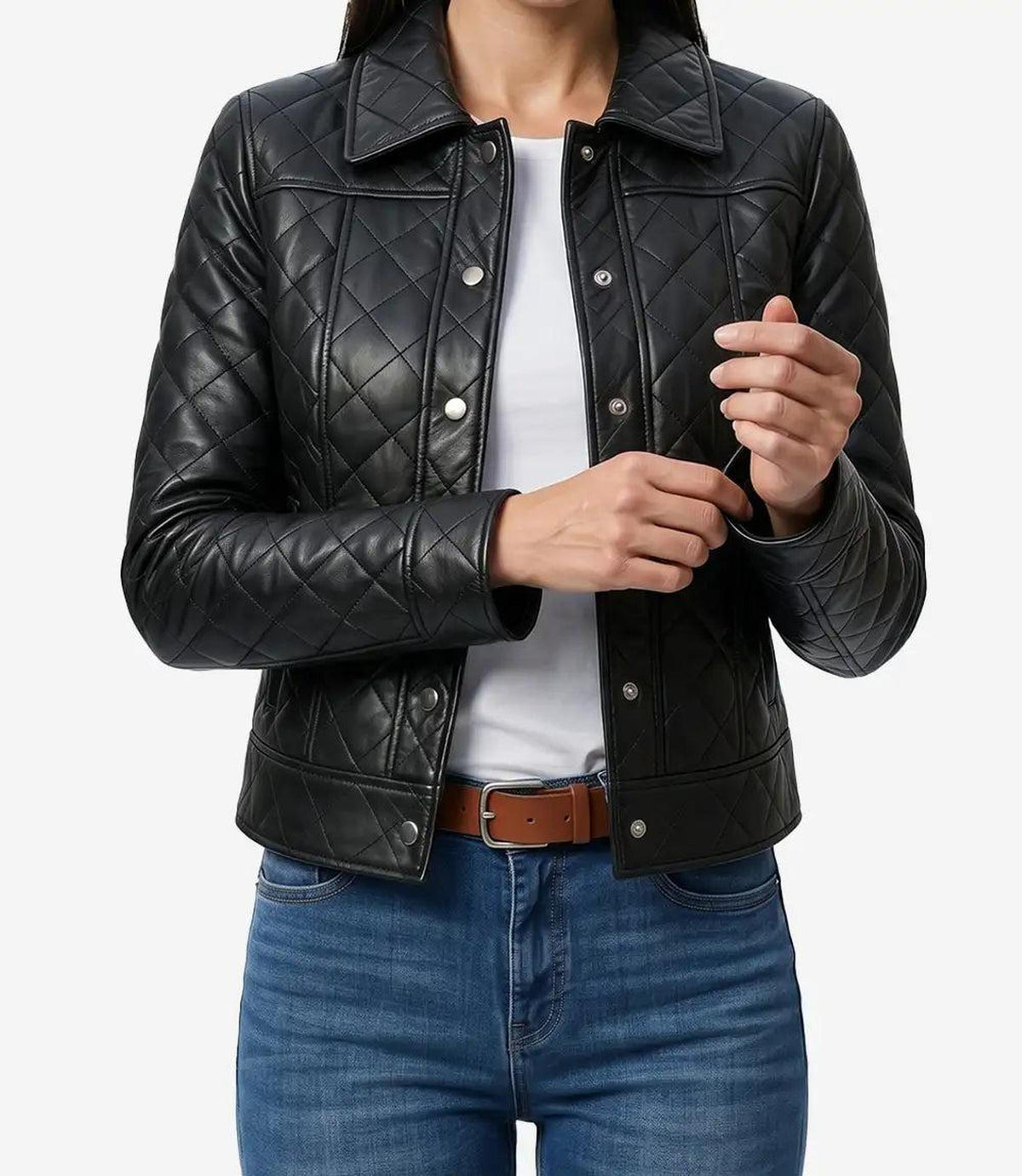 Quilted Black Leather Jacket for Women-Leather Jackets-Glompi-Glompi