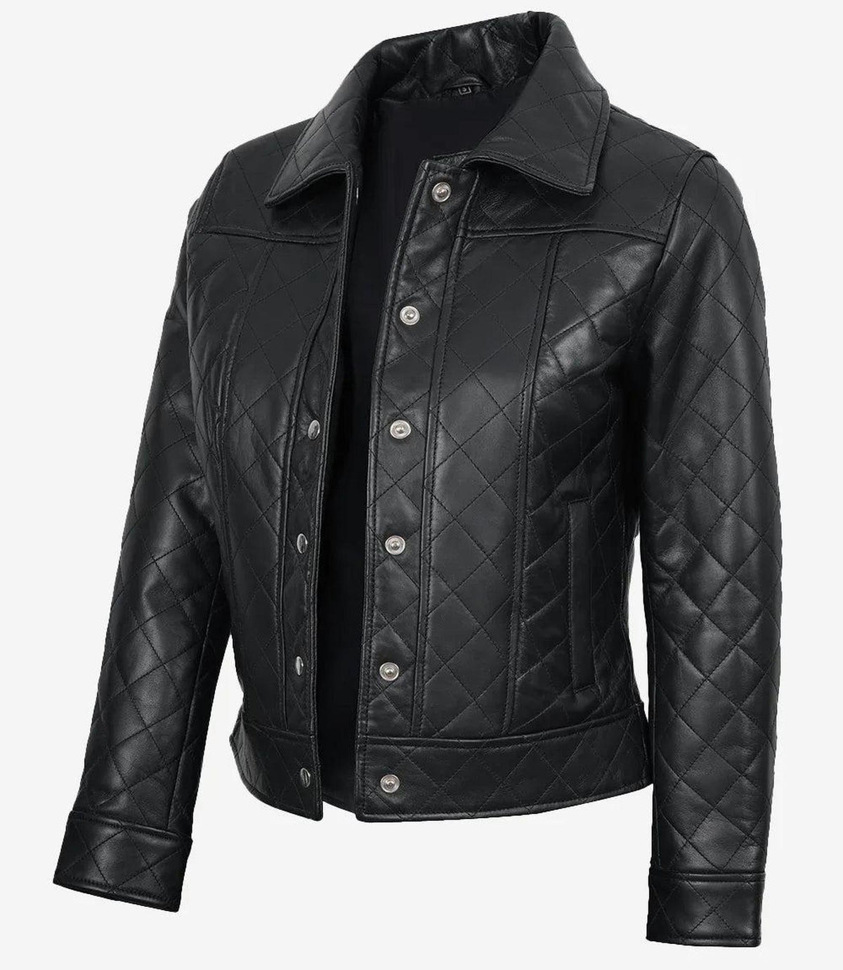 Quilted Black Leather Jacket for Women-Leather Jackets-Glompi-XS-Glompi