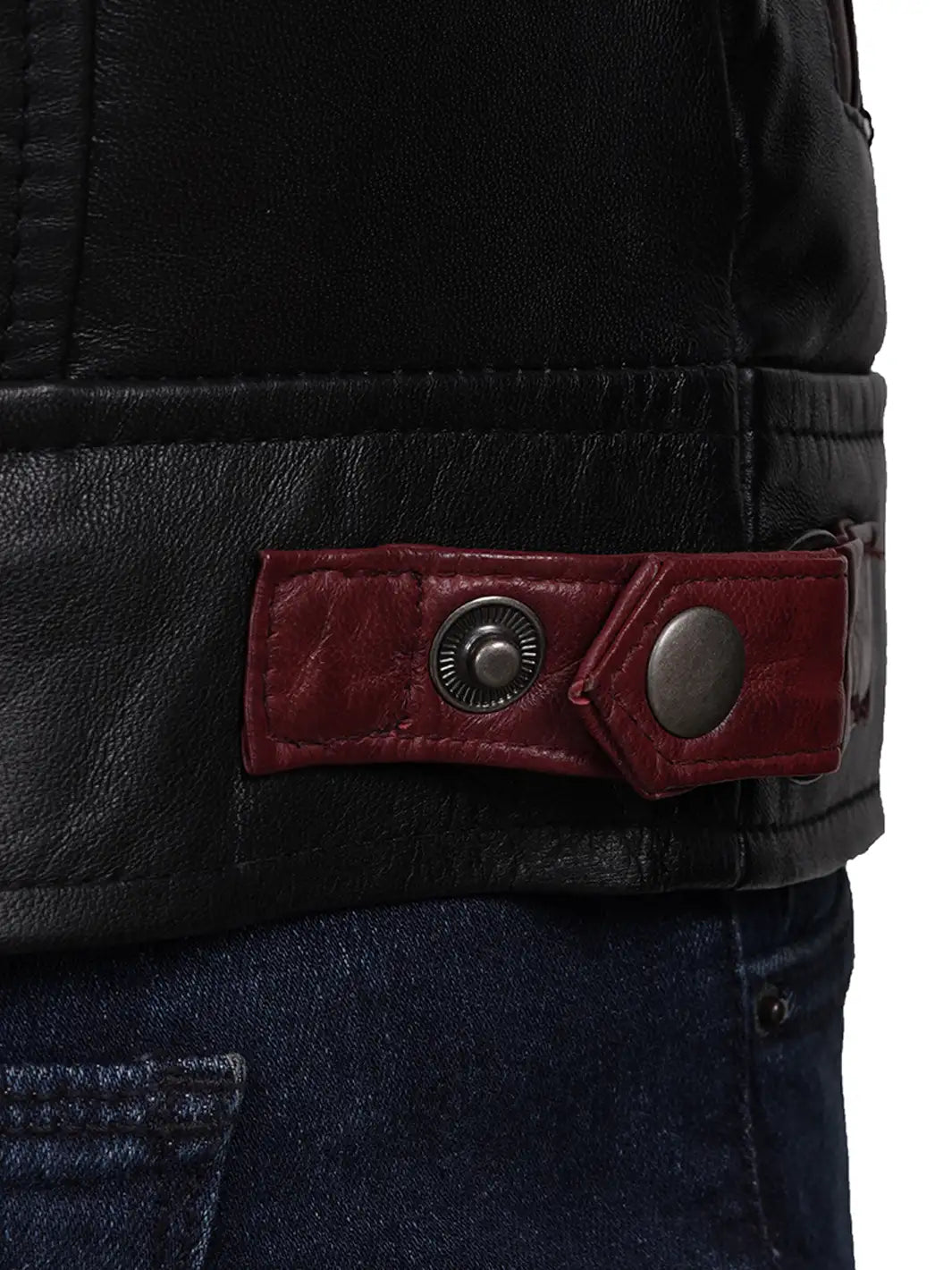 Quilted Leather Cafe Racer Jacket with Burgundy Accents 3