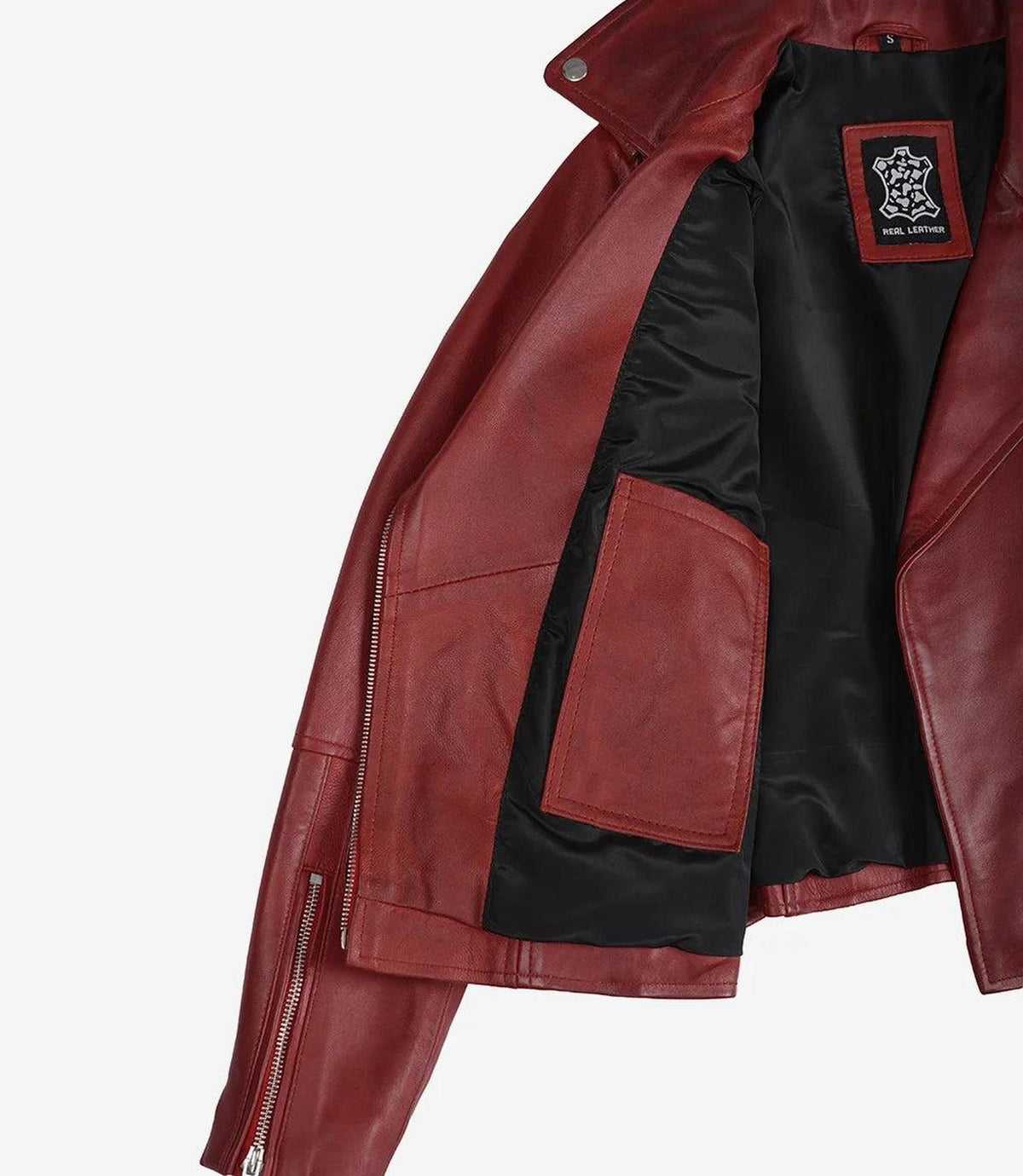 Red Lambskin Leather Biker Style Jacket with Belt-Leather Jackets-Glompi-Glompi