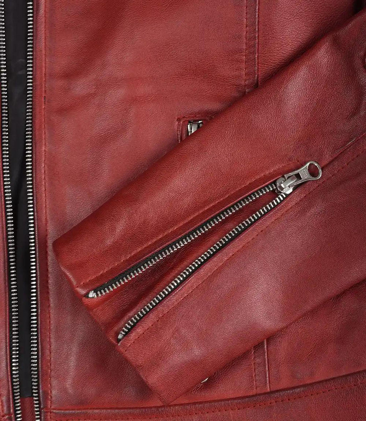 Red Leather Biker Jacket for Women - Genuine Lambskin Moto Jacket-Leather Jackets-Glompi-Glompi