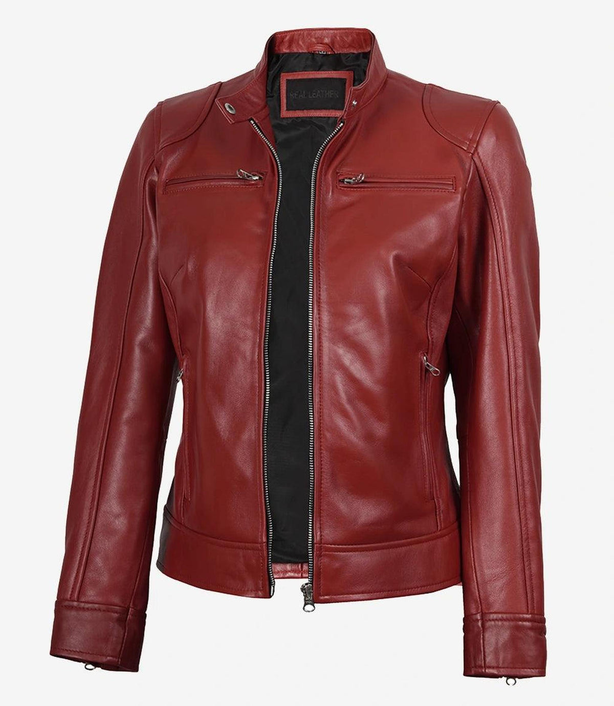 Red Leather Biker Jacket for Women - Genuine Lambskin Moto Jacket-Leather Jackets-Glompi-XS-Glompi