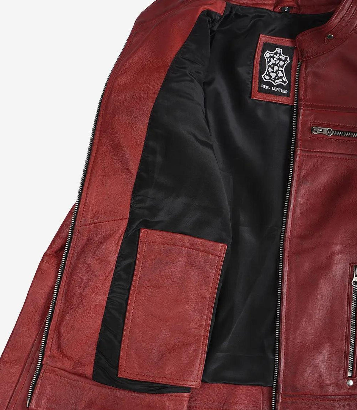 Red Waxed Biker Style Leather Jacket for Women-Leather Jackets-Glompi-Glompi