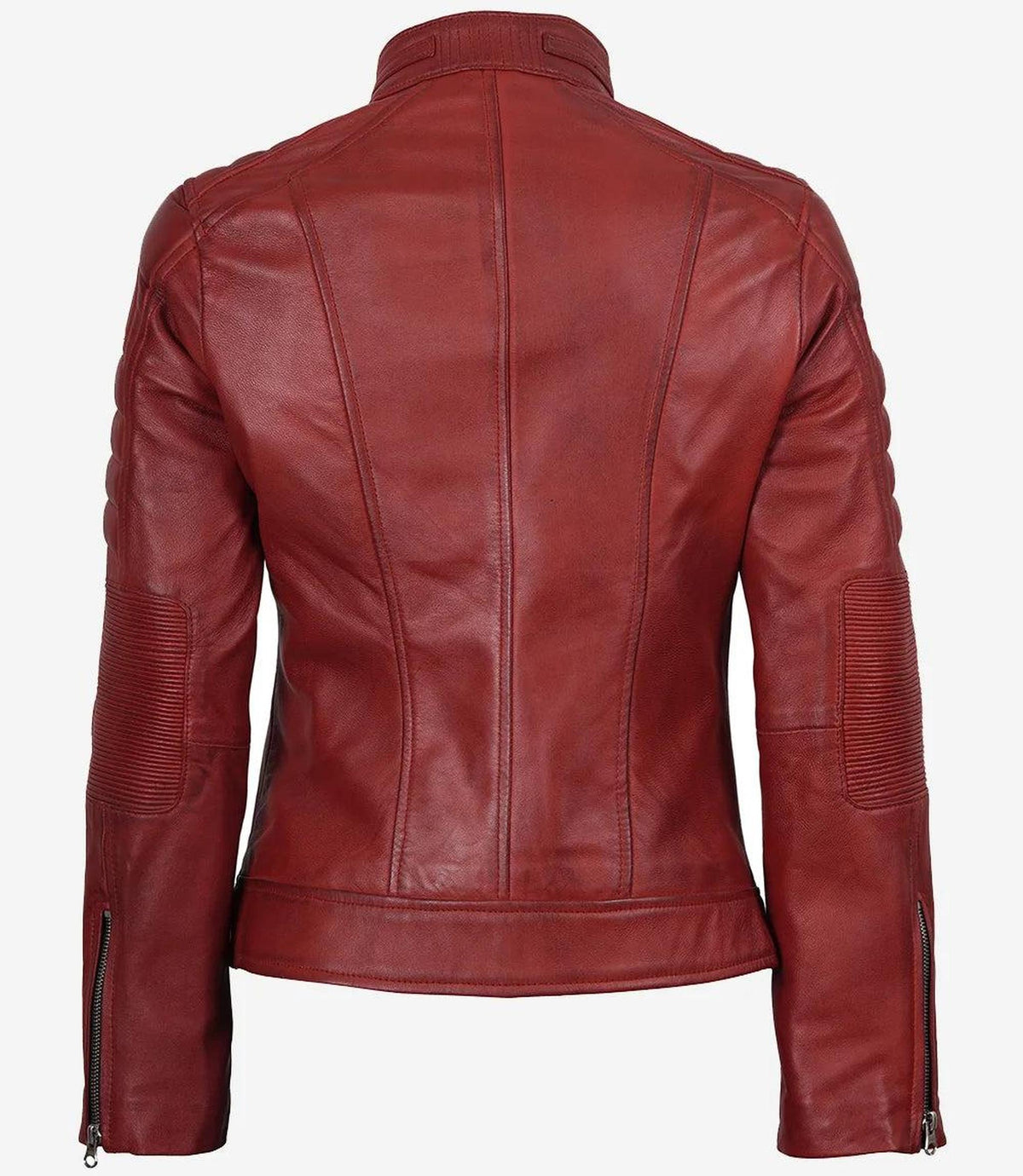 Red Waxed Biker Style Leather Jacket for Women-Leather Jackets-Glompi-Glompi