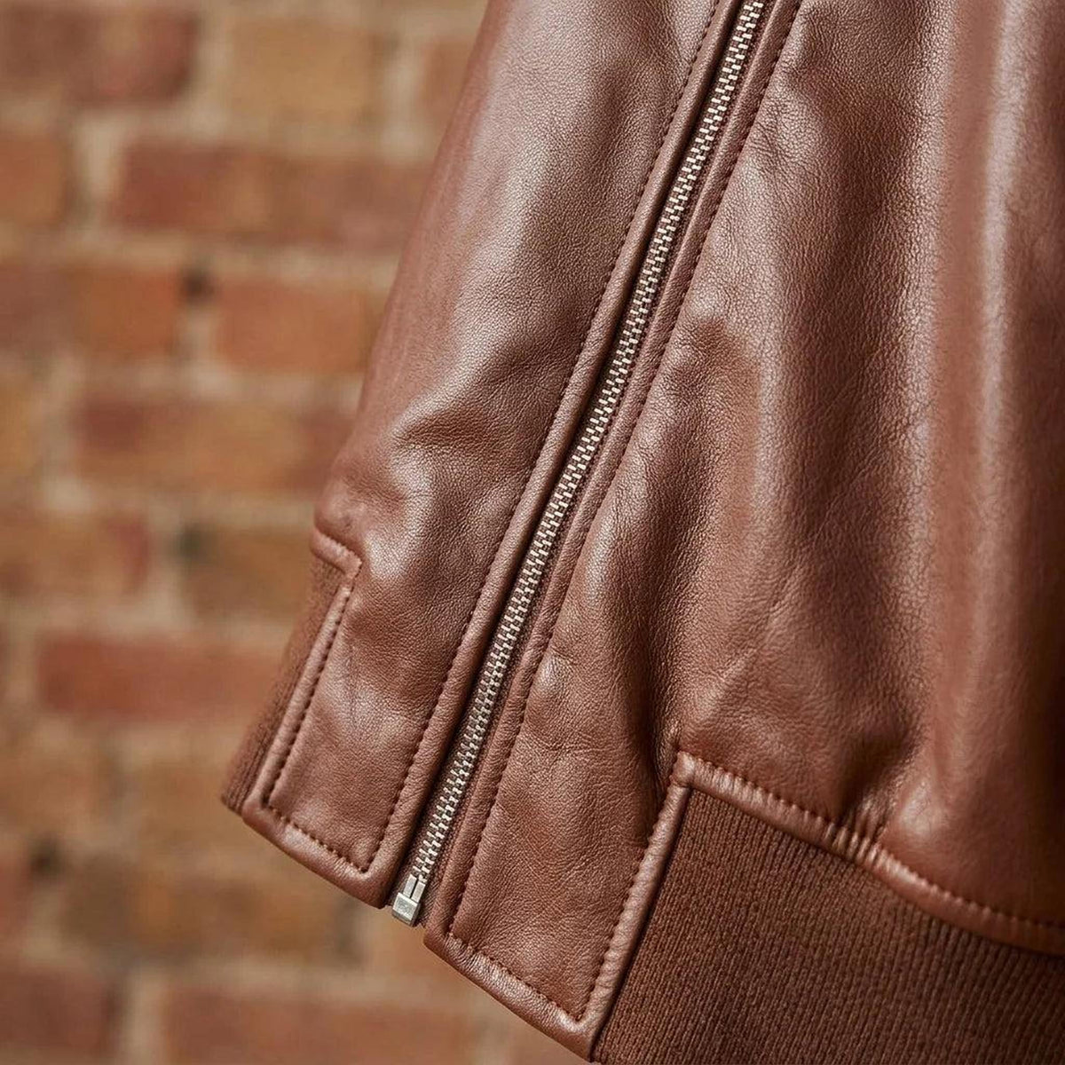 Relaxed Fit Vegan Leather Bomber Jacket with Ribbed Details 2