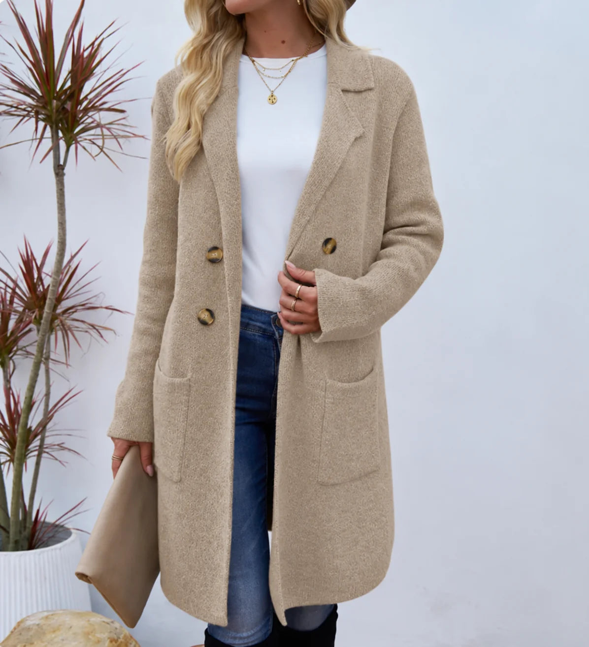 Relaxed Knit Coat with Gold Button Detail 3