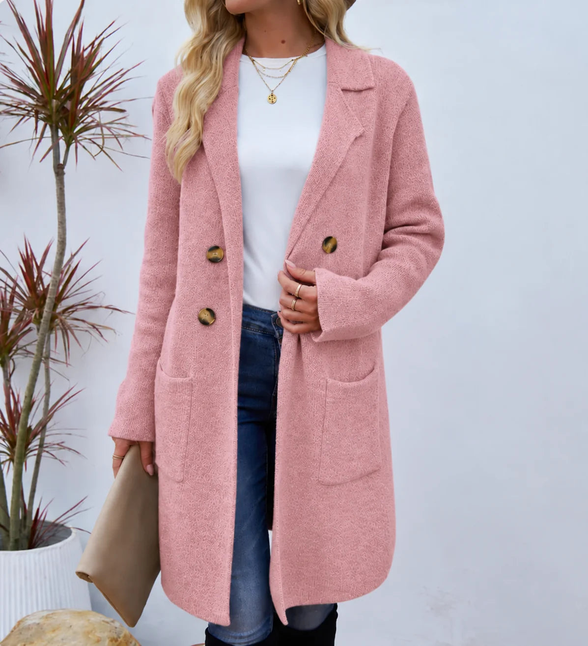 Relaxed Knit Coat with Gold Button Detail 1