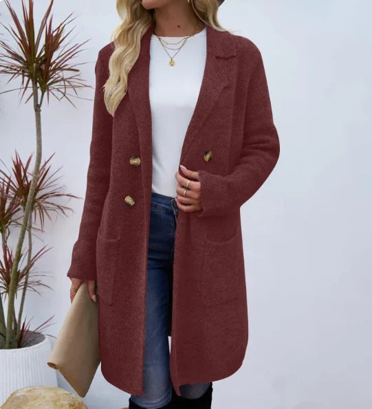 Relaxed Knit Coat with Gold Button Detail 0