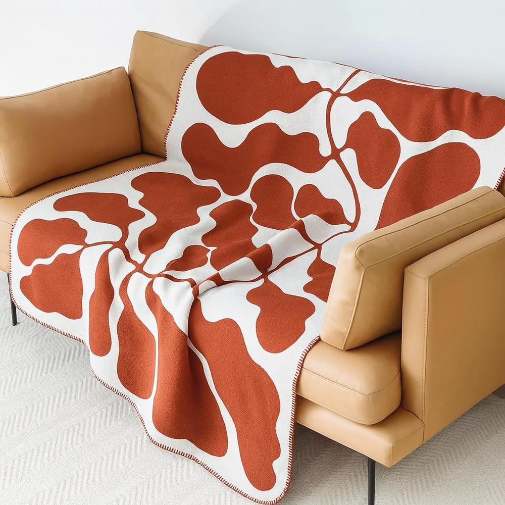 Retro Black & White Throw Blanket - Lightweight Woven Design for Sofa & Outdoor Use