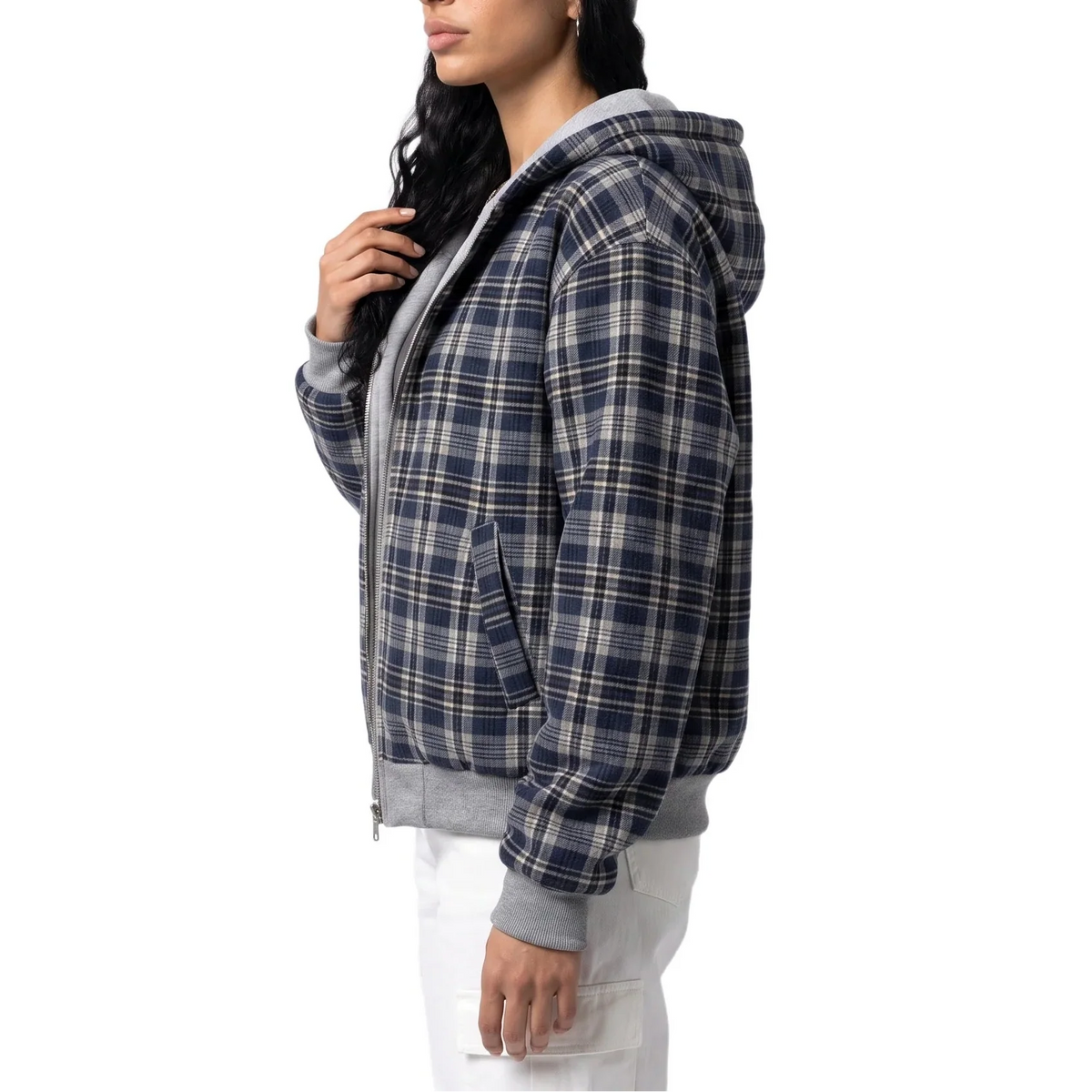 Reversible Cropped Hooded Jacket with Check Pattern 3