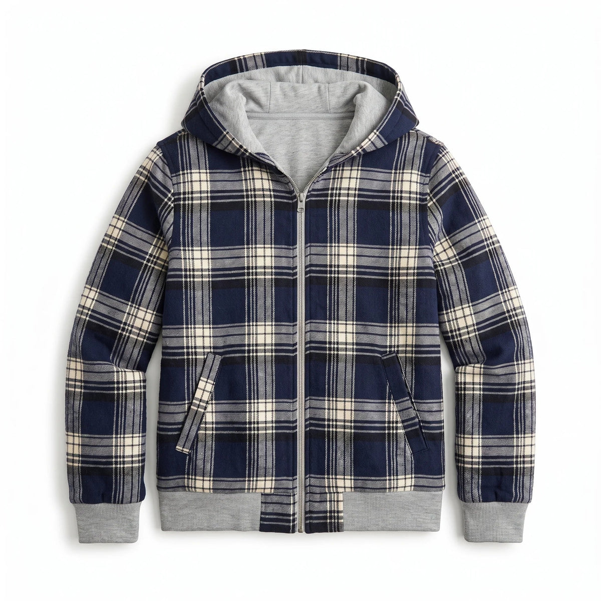 Reversible Cropped Hooded Jacket with Check Pattern 4