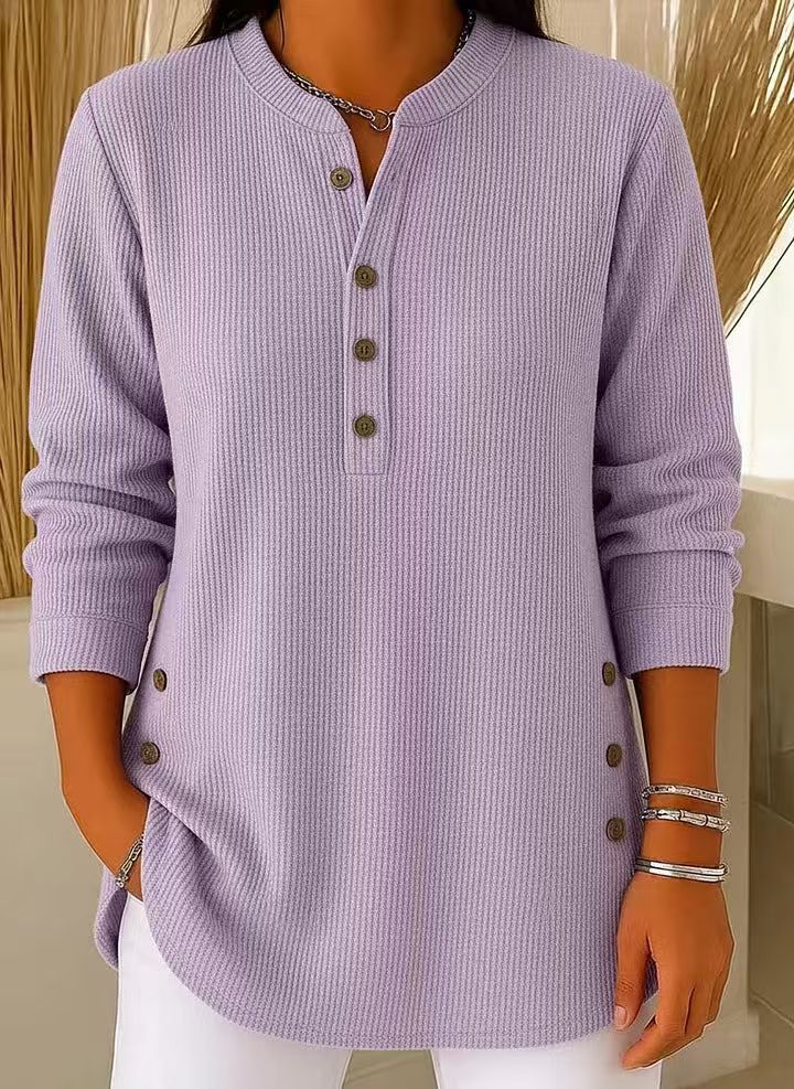 Ribbed Longline Tunic Top with Henley Neckline for Women 7