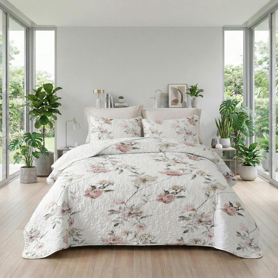 Roseta Floral Printed Quilt Set, twin size, with elegant floral patterns and soft microfiber.