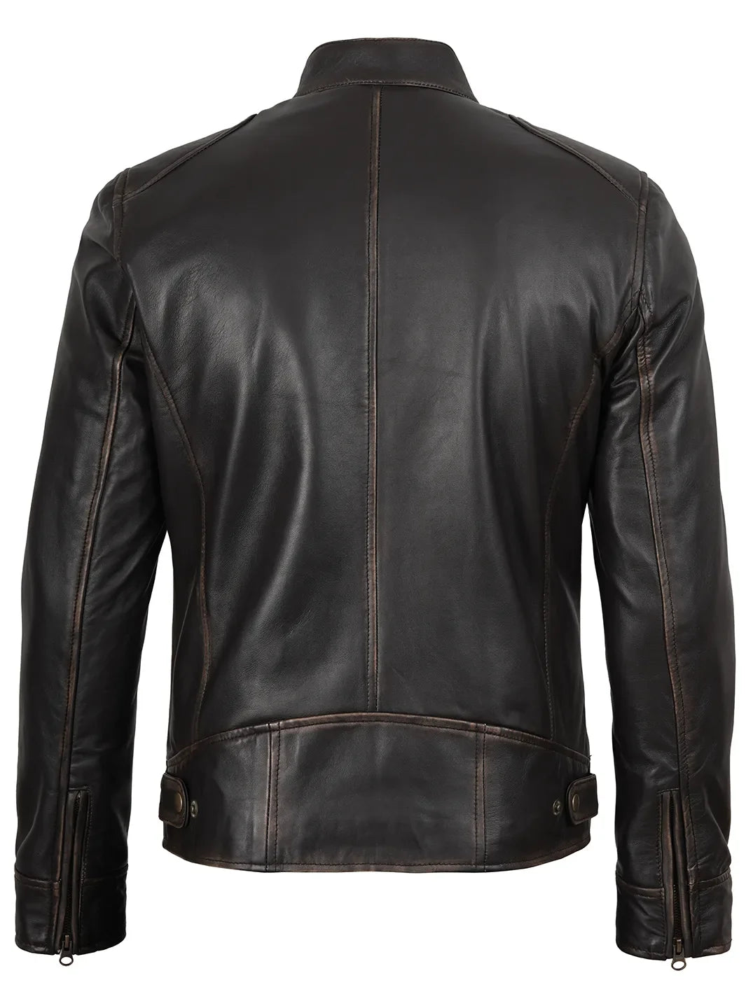 Rub-Off Dark Brown Leather Biker Jacket for Men 3