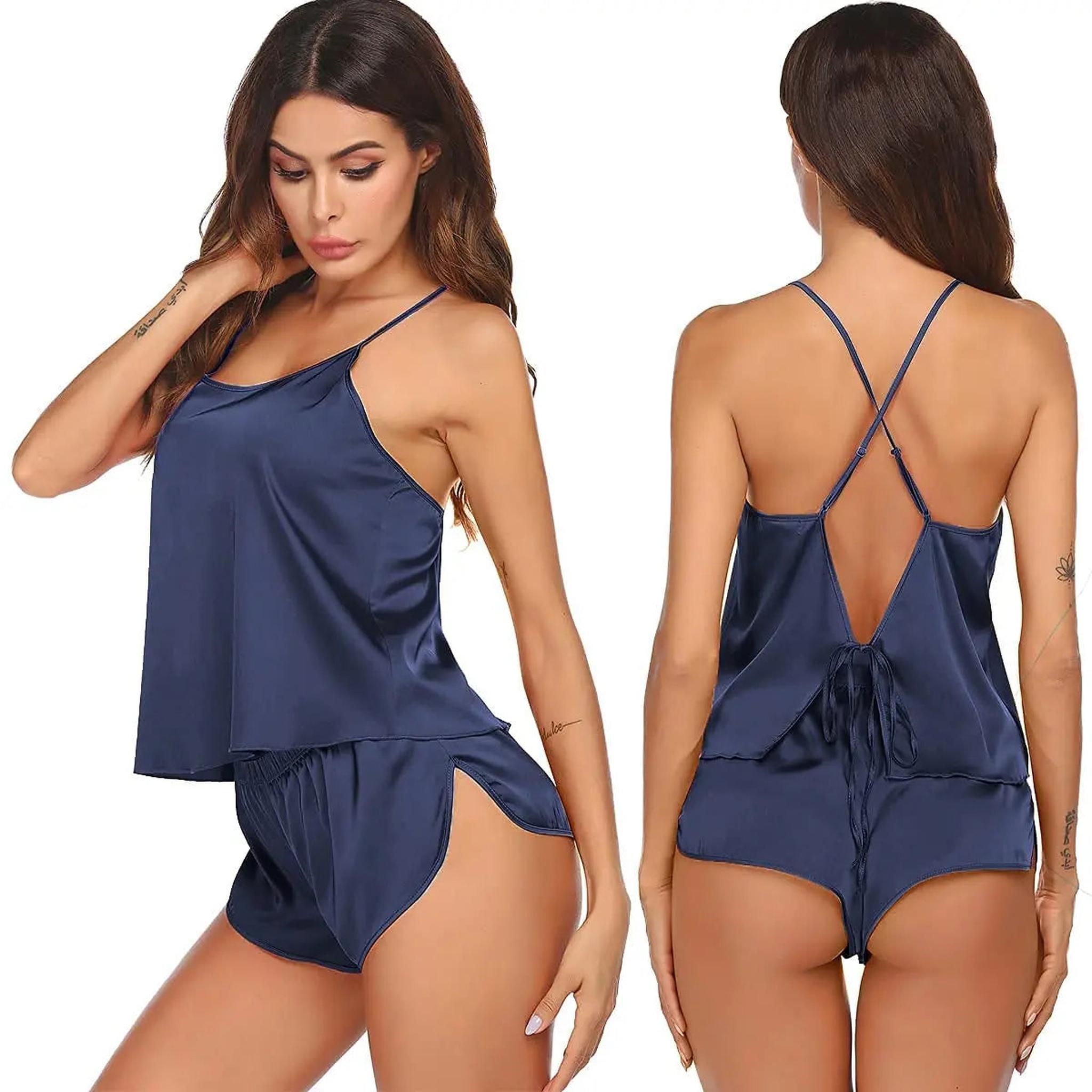 Satin Backless Cami Pajama Set for Women