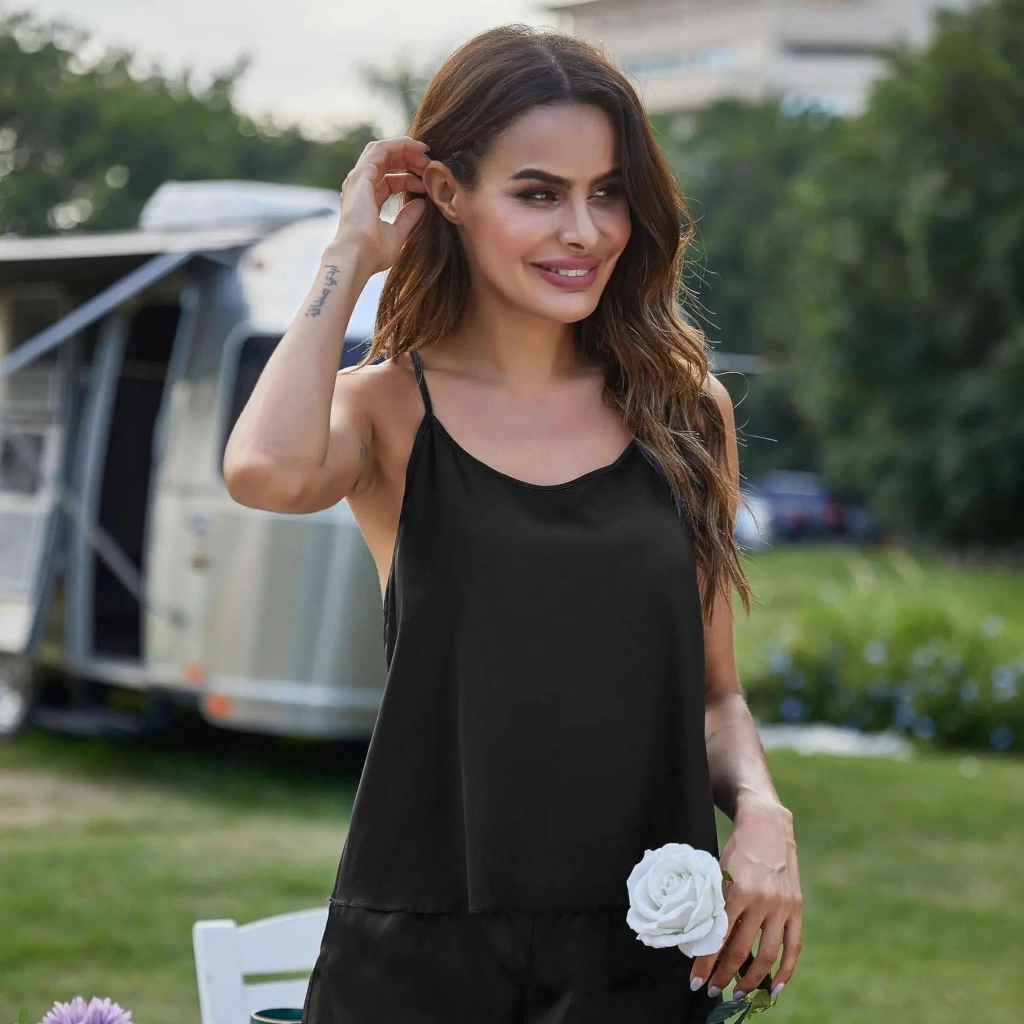 Satin Backless Cami Pajama Set for Women
