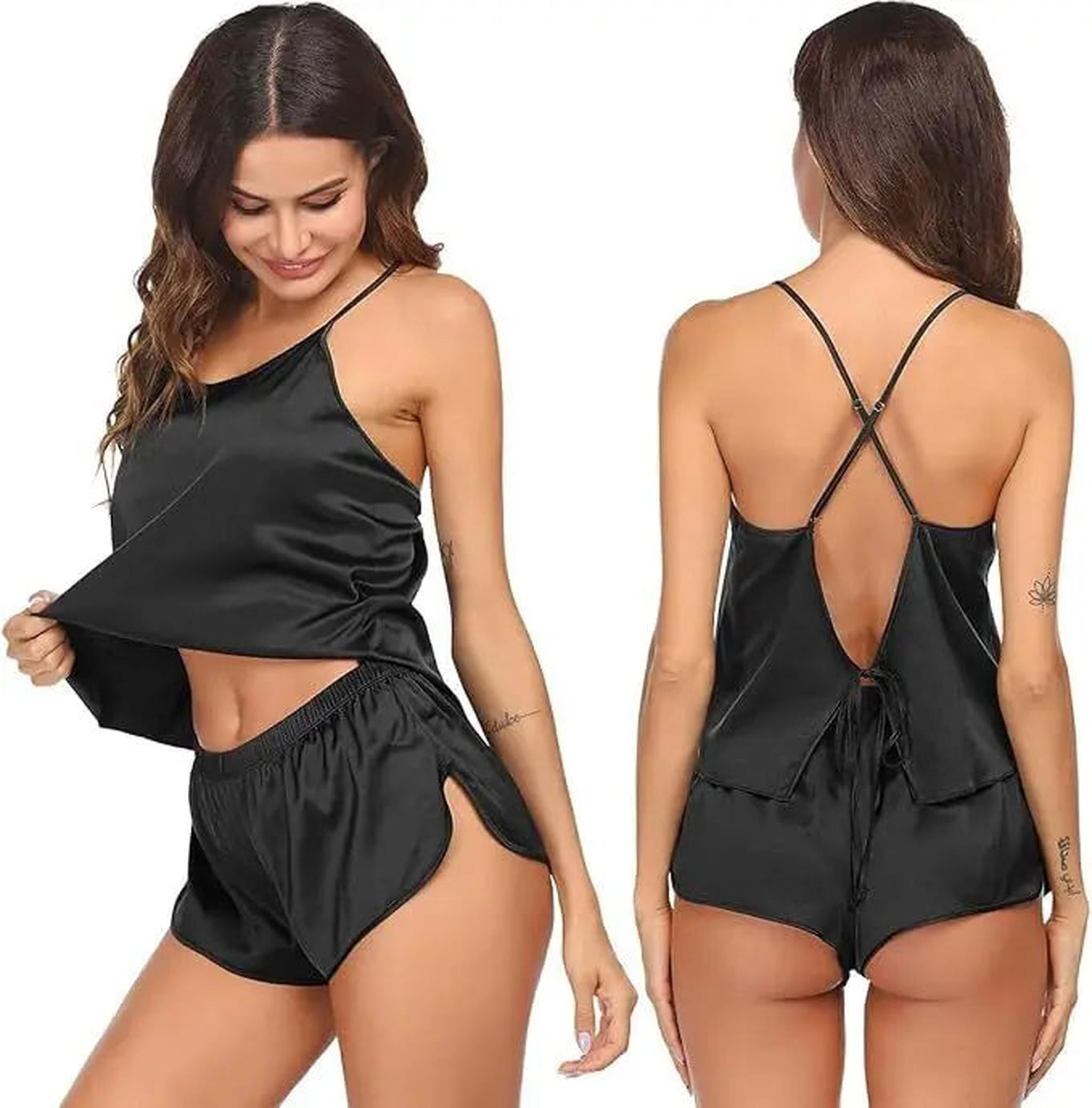 Satin Backless Cami Pajama Set for Women