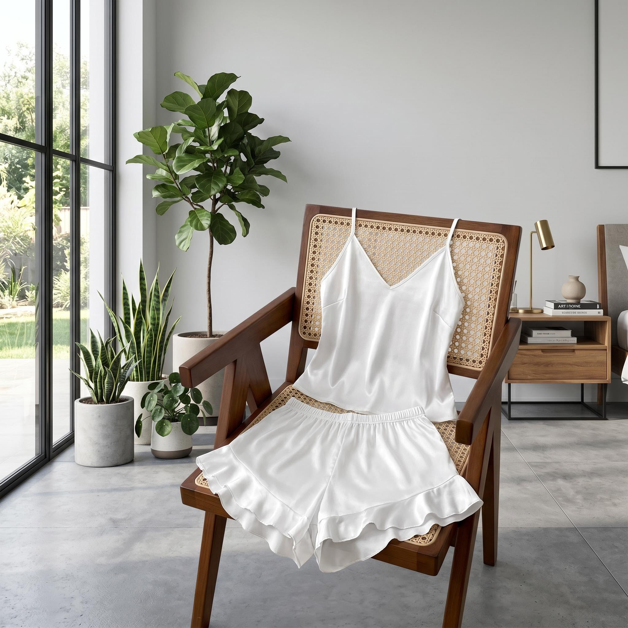 Satin Ruffled Cami Pajama Set for Women