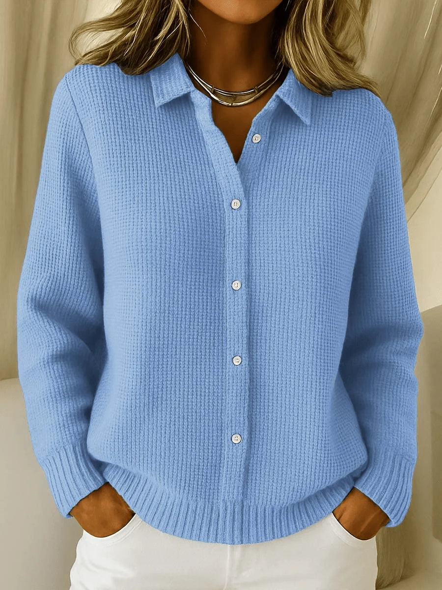 Shirt Collar Knit Cardigan Sweater for Women 0