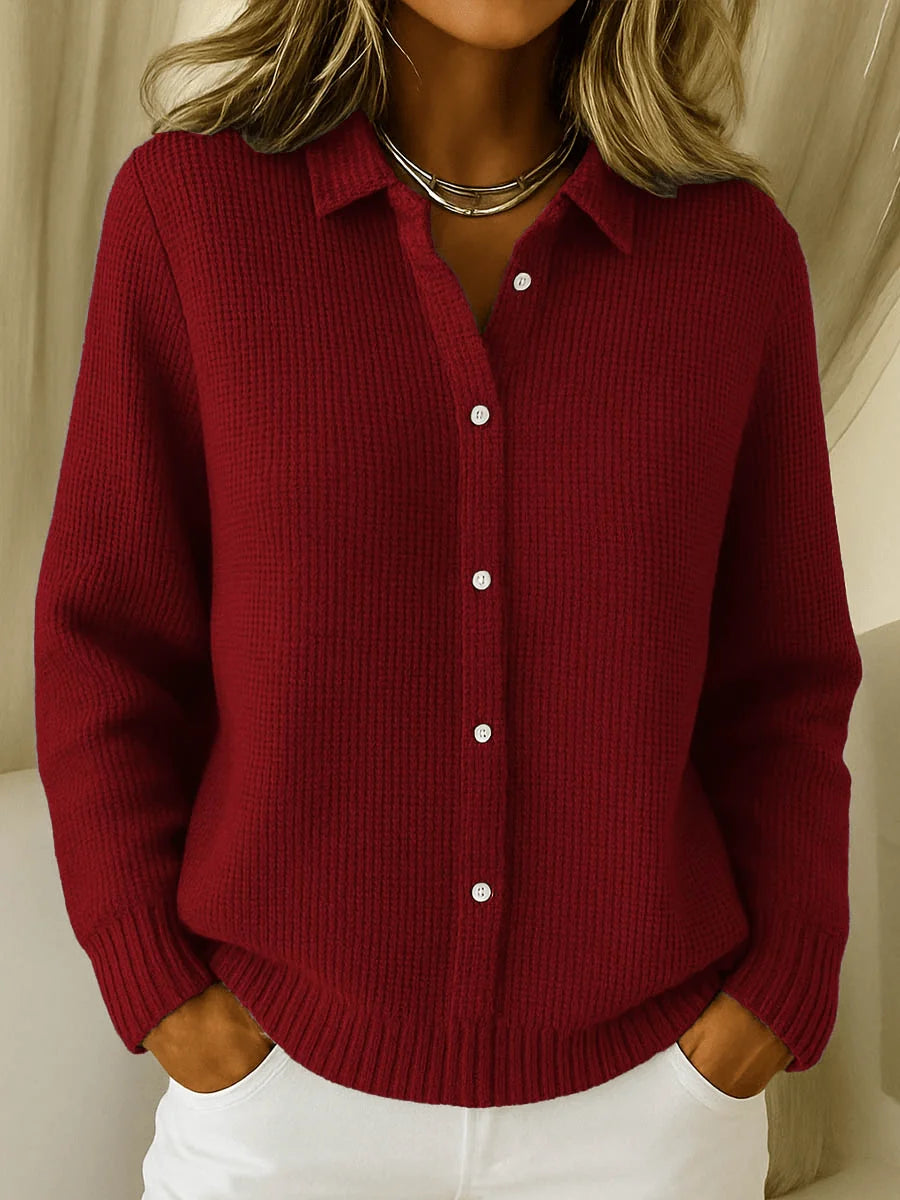 Shirt Collar Knit Cardigan Sweater for Women 3