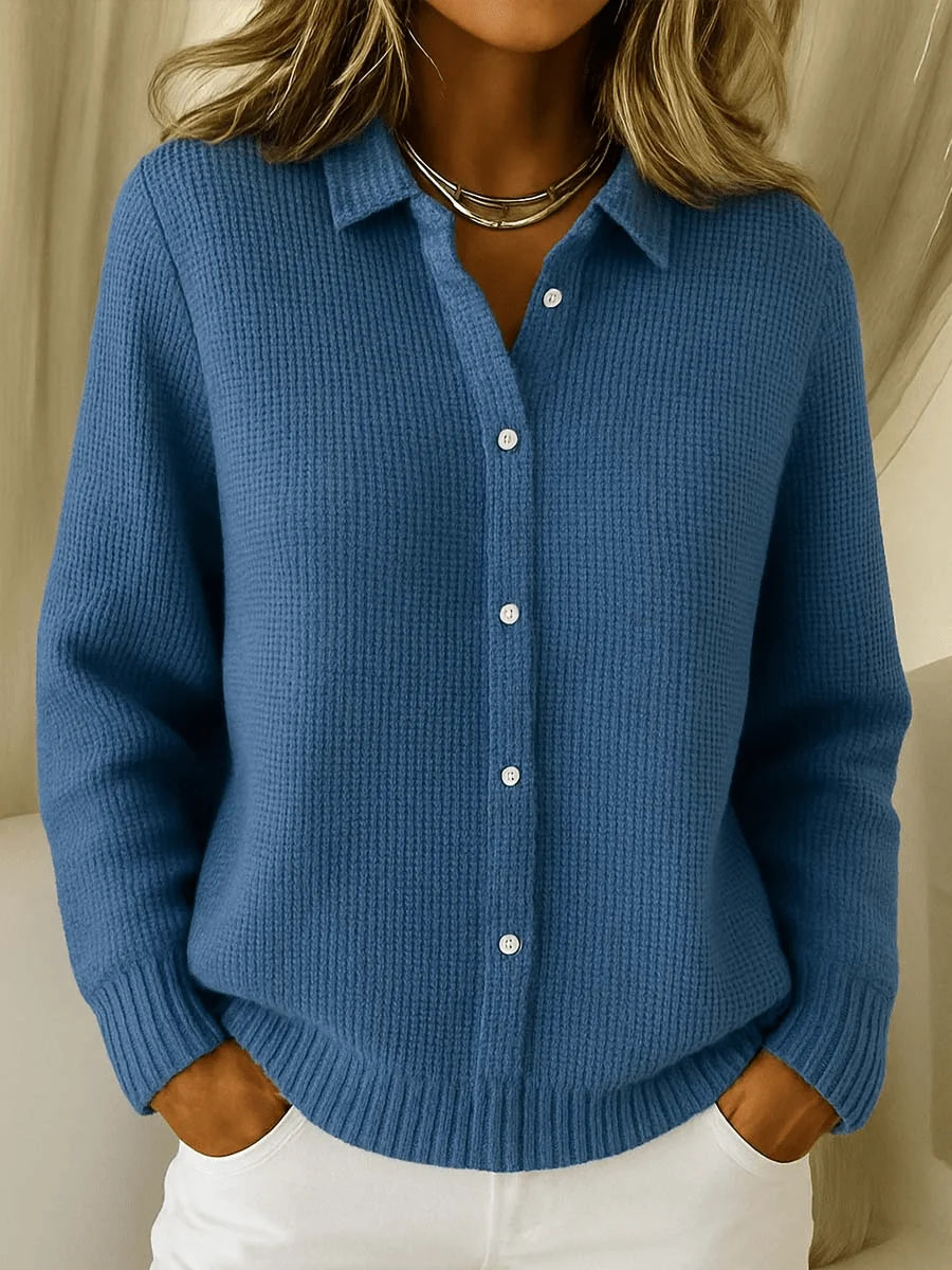 Shirt Collar Knit Cardigan Sweater for Women 1
