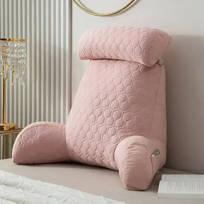 Silk Reading Pillow with Pockets - Backrest Pillow for Bed