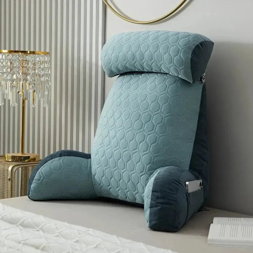 Silk Reading Pillow with Pockets - Backrest Pillow for Bed