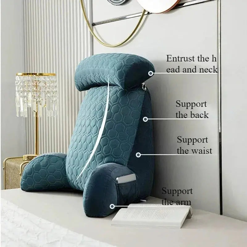 Silk Reading Pillow with Pockets - Backrest Pillow for Bed
