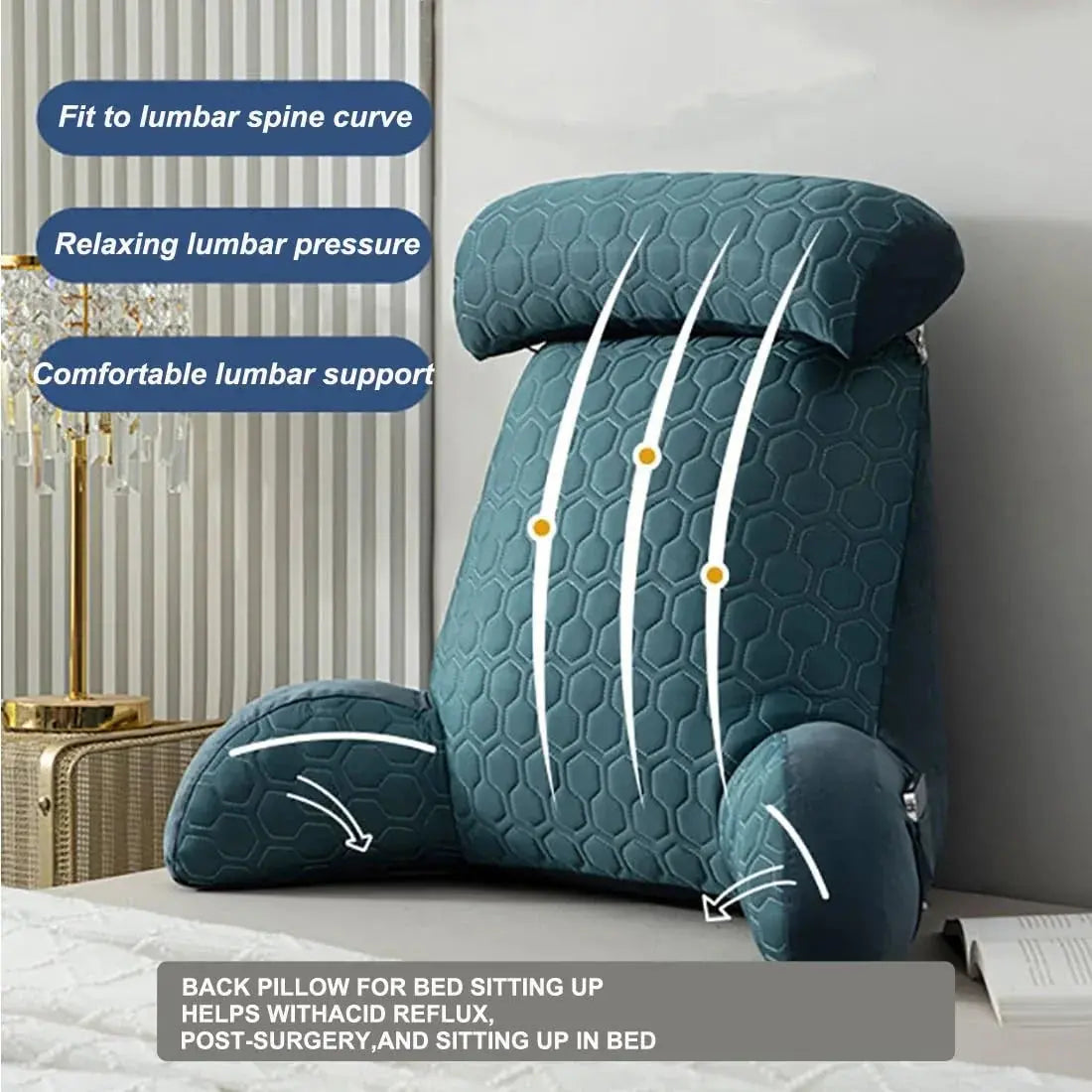 Silk Reading Pillow with Pockets - Backrest Pillow for Bed