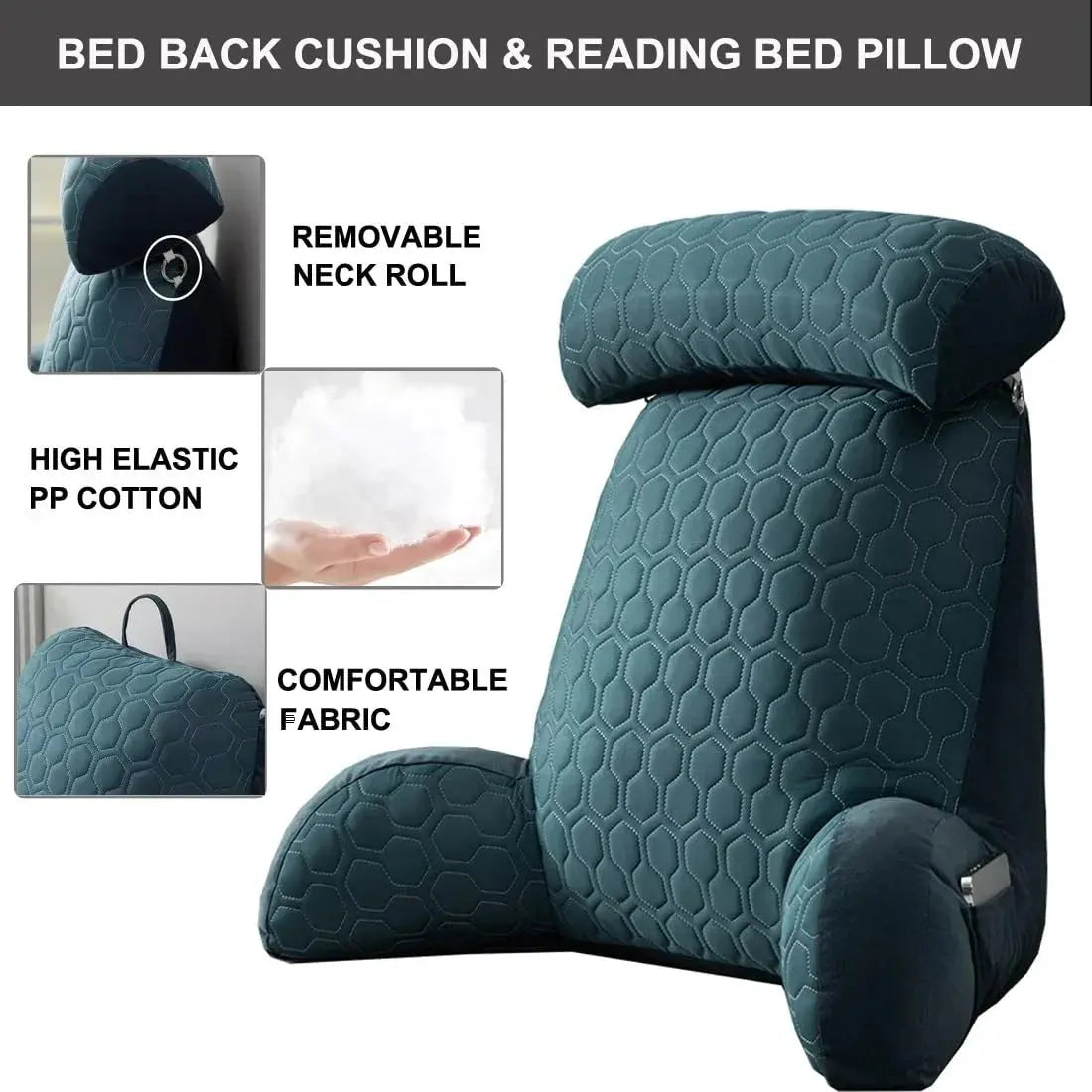 Silk Reading Pillow with Pockets - Backrest Pillow for Bed