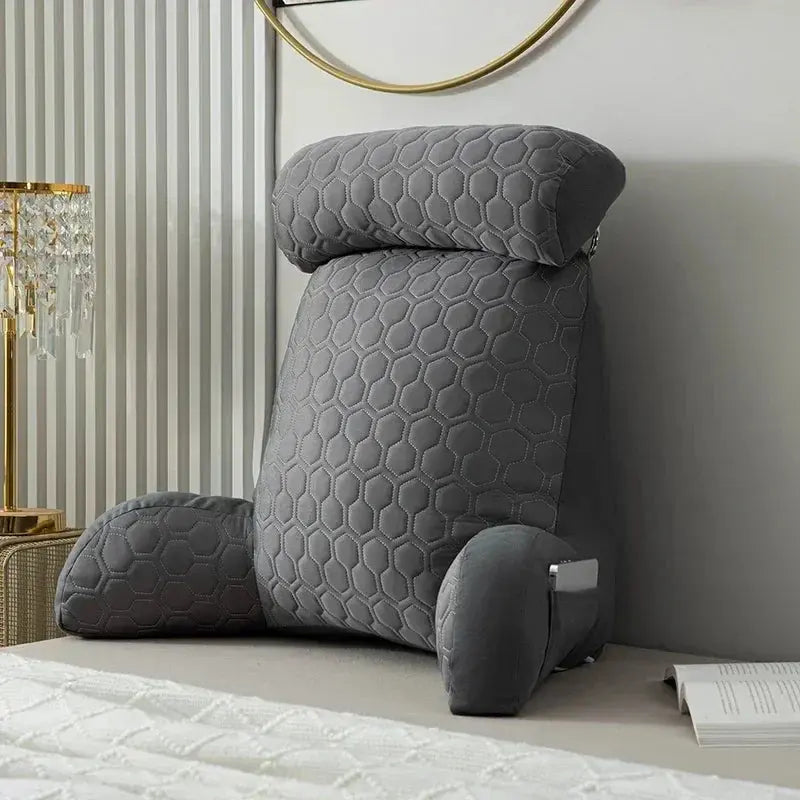 Silk Reading Pillow with Pockets - Backrest Pillow for Bed