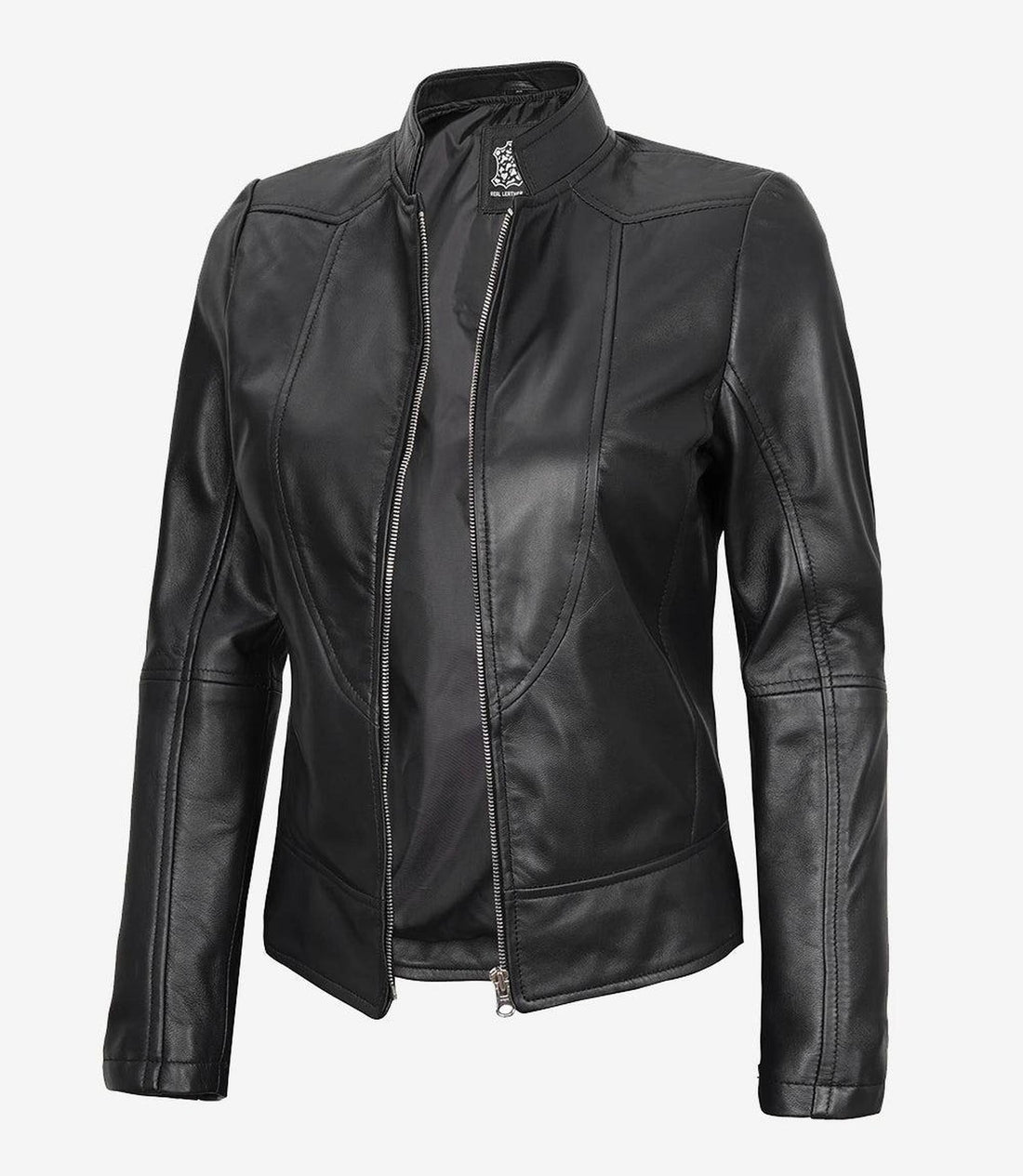 Slim Fit Black Leather Biker Jacket for Women-Leather Jackets-Glompi-XS-Glompi