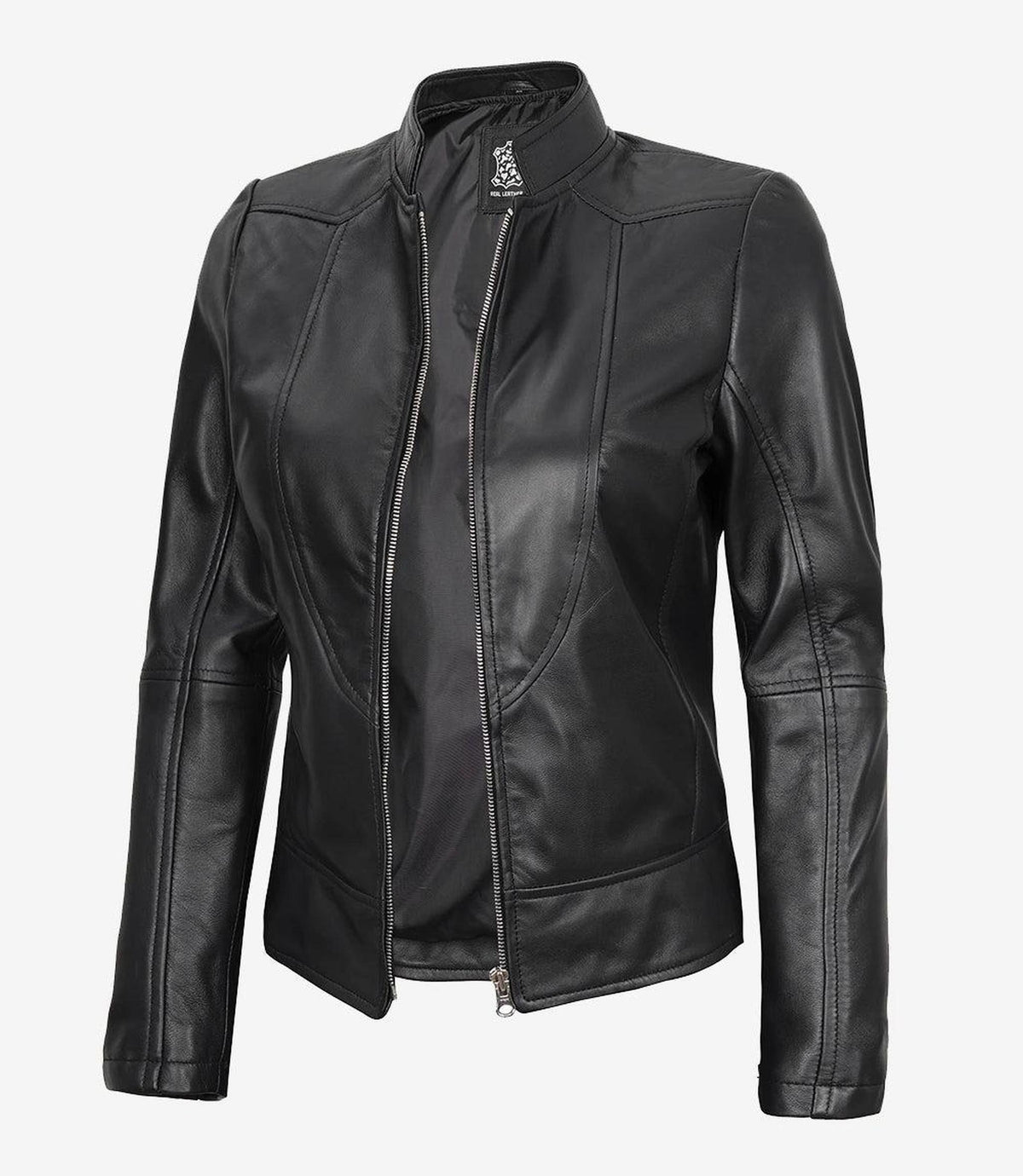 Slim Fit Black Leather Biker Jacket for Women-Leather Jackets-Glompi-Glompi