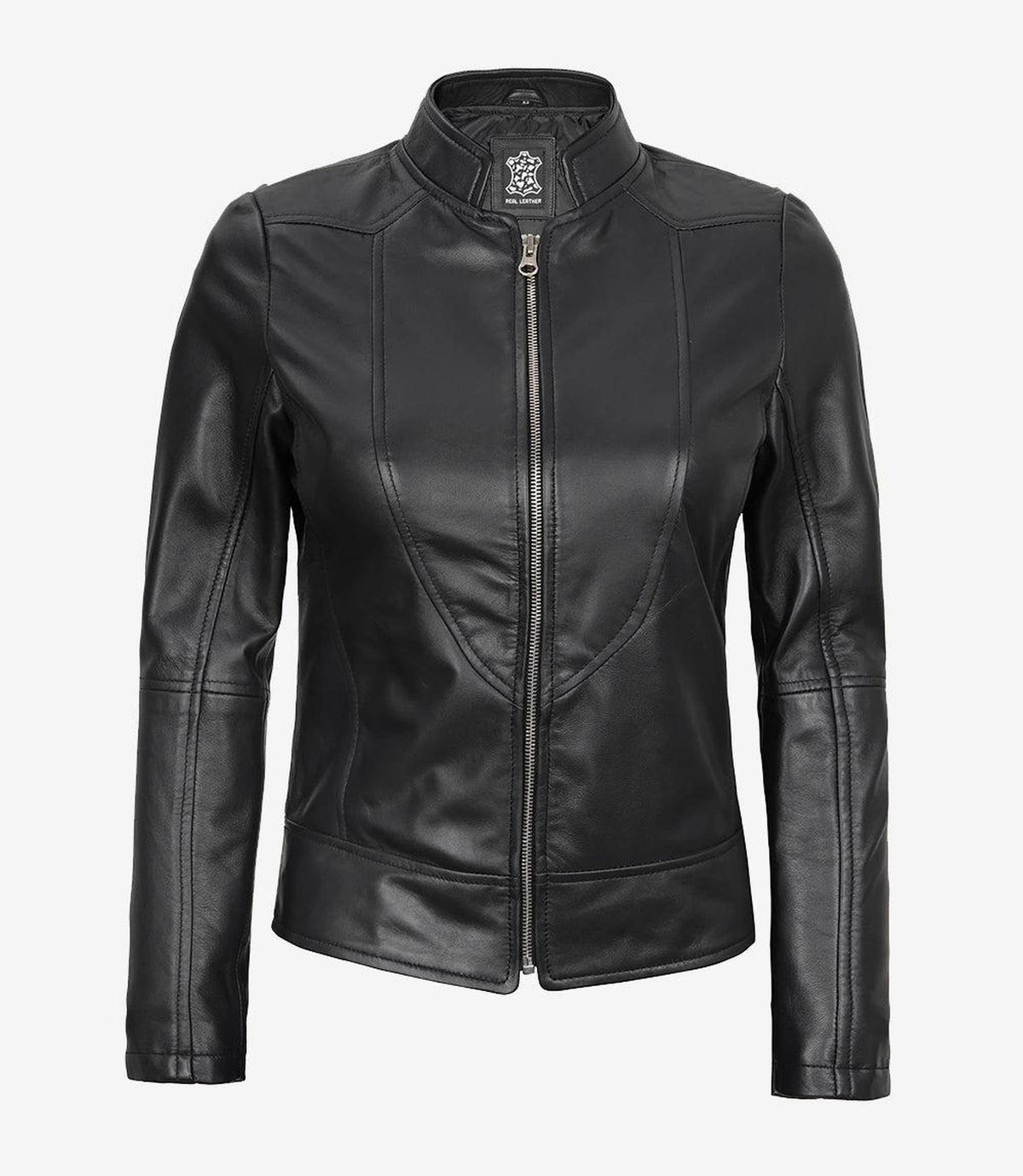 Slim Fit Black Leather Biker Jacket for Women-Leather Jackets-Glompi-Glompi