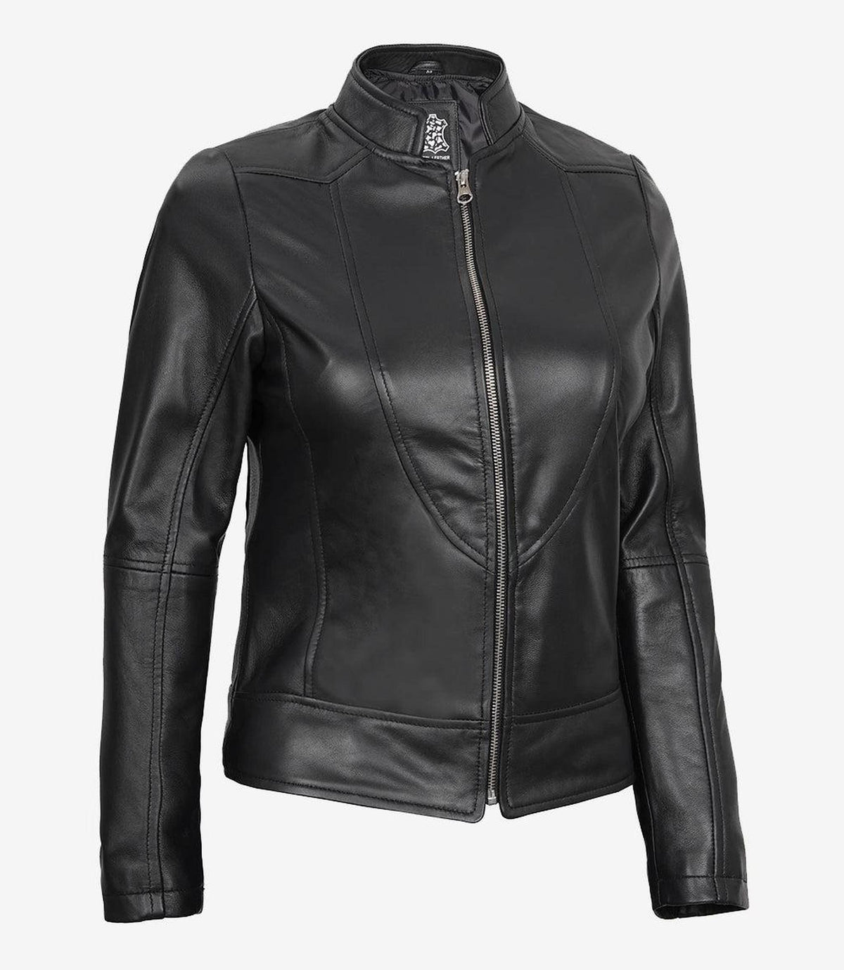 Slim Fit Black Leather Biker Jacket for Women-Leather Jackets-Glompi-Glompi