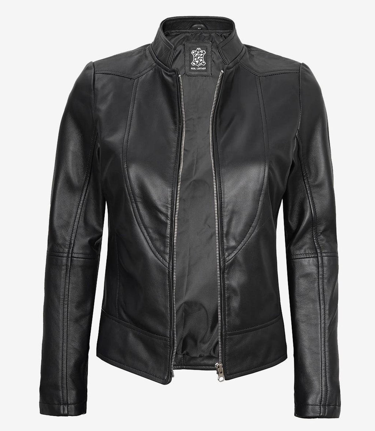 Slim Fit Black Leather Biker Jacket for Women-Leather Jackets-Glompi-XS-Glompi