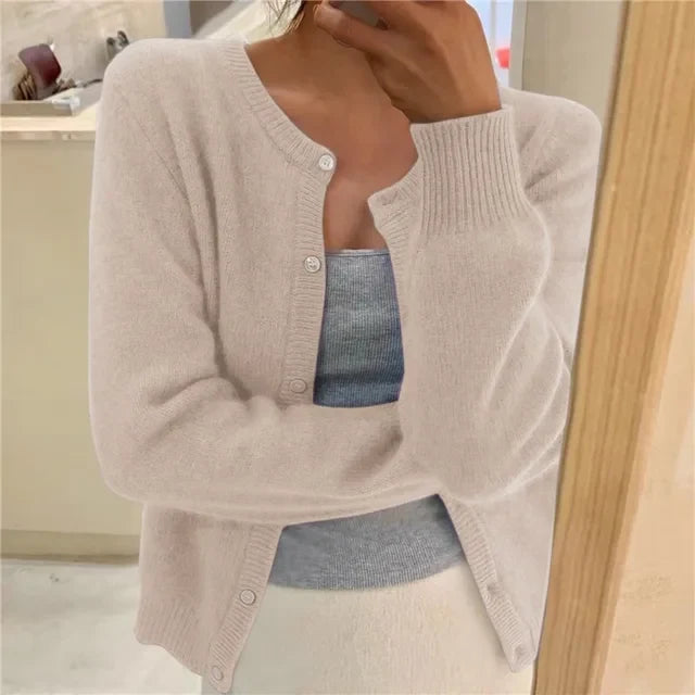 Soft Knit Button Cardigan with Round Neckline 2