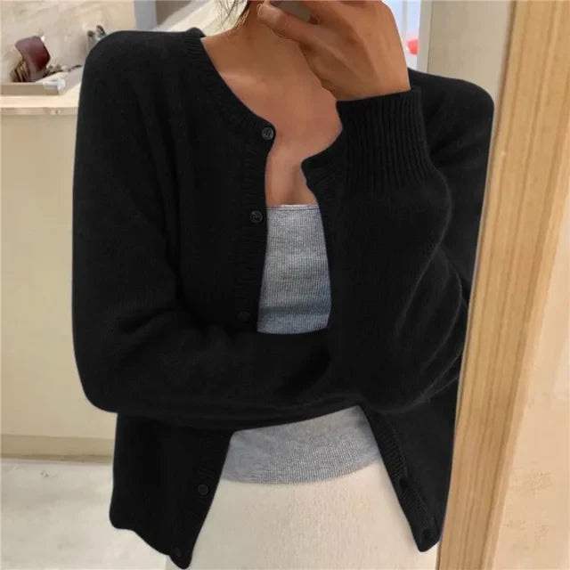 Soft Knit Button Cardigan with Round Neckline 1