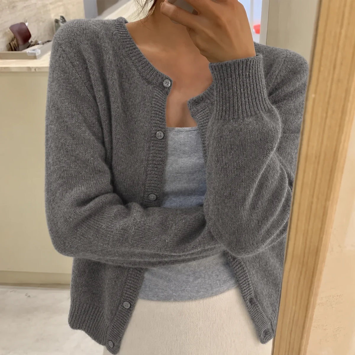 Soft Knit Button Cardigan with Round Neckline 0