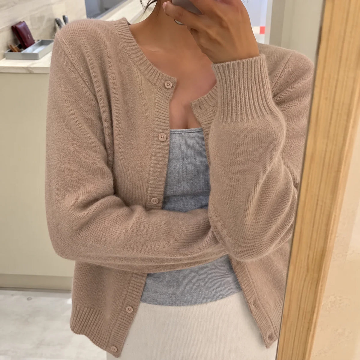 Soft Knit Button Cardigan with Round Neckline 4