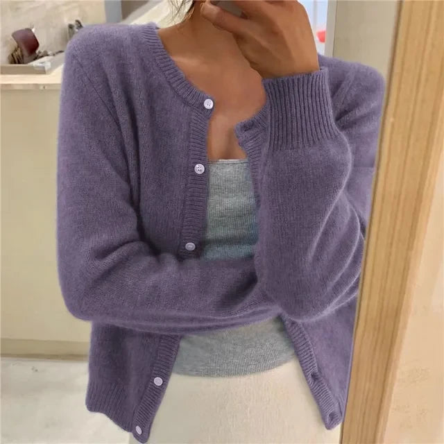 Soft Knit Button Cardigan with Round Neckline 3